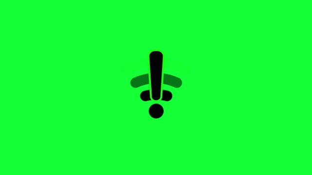 Animated WiFi Error Icon with Exclamation Mark on Green Screen