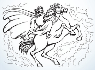 Naklejka premium Vector drawing. Man on the horse