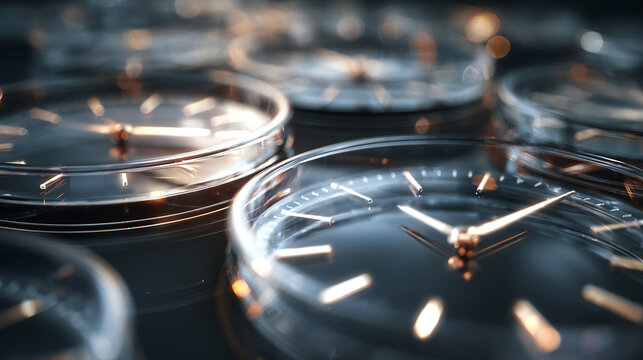 Multiple clocks, time concept 3d rendered