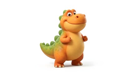 Fototapeta premium Cute cartoon dinosaur with friendly expression on white background