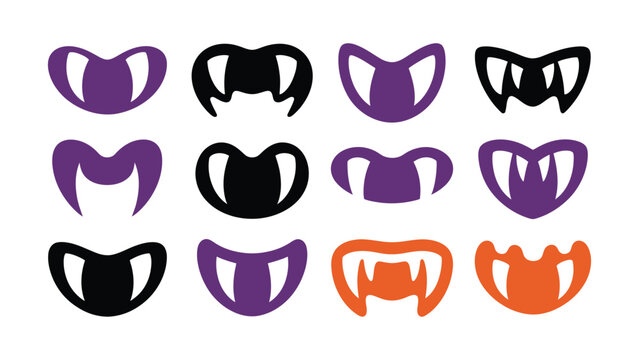 Set of cartoon monster and vampire mouths with sharp fangs