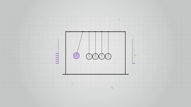 Abstract animated energy transferring along a pendulum row drawn as cool blue-white lines and shapes on a bright, clean light background. Seamless looping 4K motion graphics video with free space for 