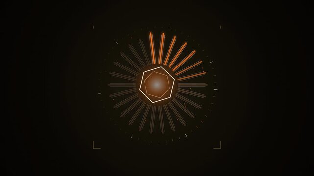 Abstract animated cooling fins glowing as heat dissipates drawn as amber and orange lines and shapes on a deep dark background. Seamless looping 4K motion graphics video with free space for text, idea