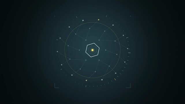 Abstract animated power cascading through grid nodes drawn as cool blue-white lines and shapes on a deep dark background. Seamless looping 4K motion graphics video with free space for text, ideal for 