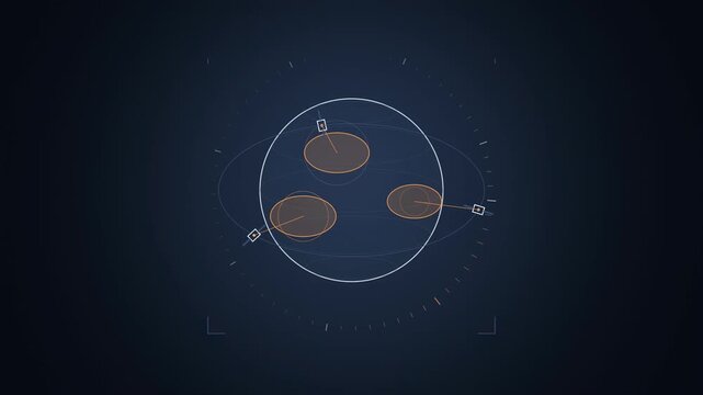 Abstract animated satellite footprint covering the ground drawn as blue and cyan lines and shapes on a deep dark background. Seamless looping 4K motion graphics video with free space for text, ideal f