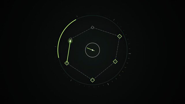 Abstract animated waypoints locking in sequence drawn as cool blue-white lines and shapes on a deep dark background. Seamless looping 4K motion graphics video with free space for text, ideal for title