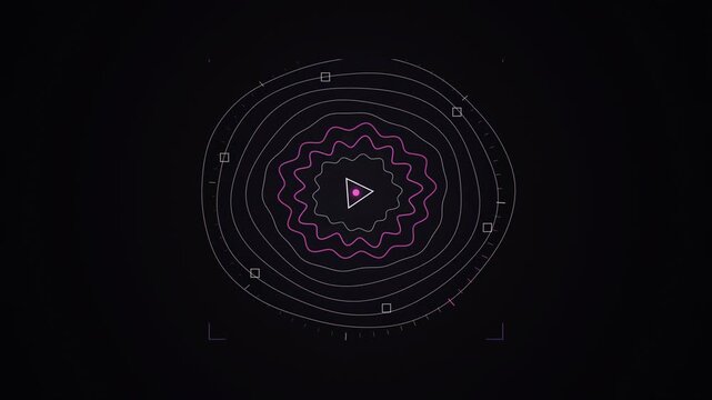 Abstract animated seismic waves rippling outward drawn as cool blue-white lines and shapes on a deep dark background. Seamless looping 4K motion graphics video with free space for text, ideal for titl