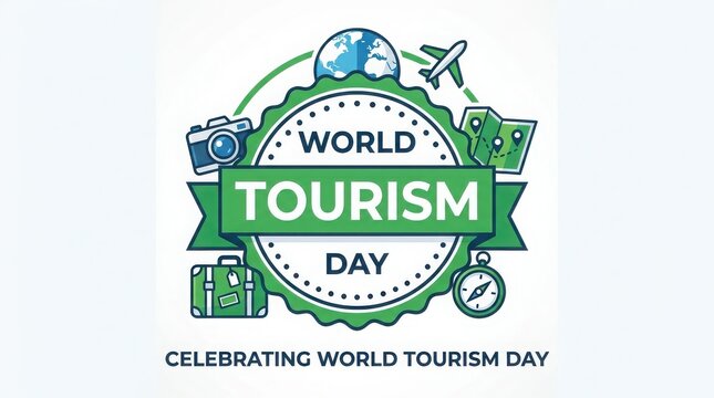 World tourism day celebration emblem isolated on white background