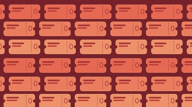 Persimmon orange and burgundy perforated blank tickets moving on a seamless event conveyor