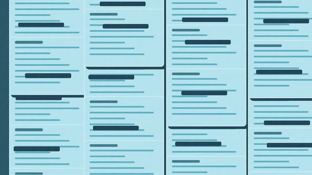 Cool blue and ice redacted documents cascading in a seamless privacy background