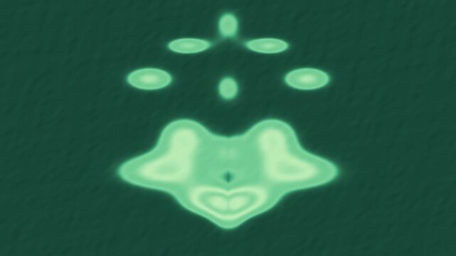 Jade green and cream Rorschach inkblot symmetry blooming in a seamless surreal background