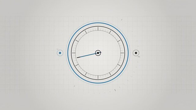 Abstract animated clocks locking into synchronisation drawn as cool blue-white lines and shapes on a bright, clean light background. Seamless looping 4K motion graphics video with free space for text,