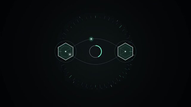 Abstract animated ping making its round trip drawn as cool blue-white lines and shapes on a deep dark background. Seamless looping 4K motion graphics video with free space for text, ideal for title se