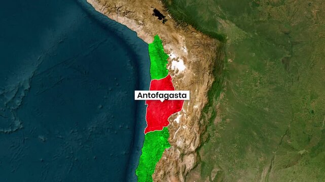 Antofagasta region highlighted on satellite map motion footage clip