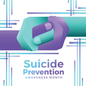 Suicide prevention awareness month - Teal and purple hands hold hand care vector design