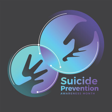 Suicide prevention awareness month - Teal and purple circle cross circle with hand hope hand care sign on dark gray background vector design
