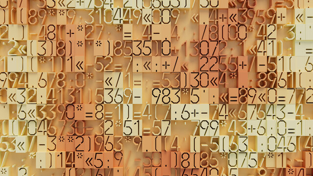 Close-Up of Textured Beige Surface Featuring Randomly Arranged Numbers and Mathematical Symbols, Ideal for E-Learning Platforms and Educational Digital Resources
