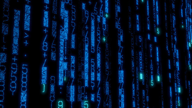 Dynamic Pixelated Pattern of Blue and Green Lines with Varying Thickness on Black Background, Perfect for Virtual Reality, Digital Art, and Technology Applications