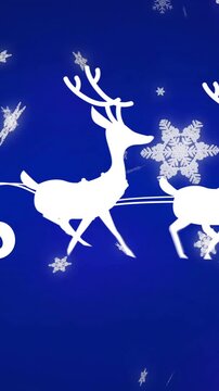 Animation of santa in sleigh over snow falling