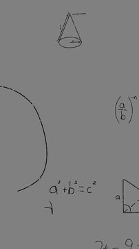 Animation of math graps and data over grey background