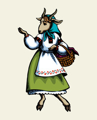 Naklejka premium A goat walking by the road. Vector illustration