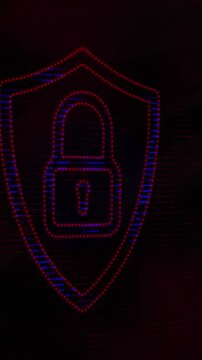 Animation of security padlock over cityscape