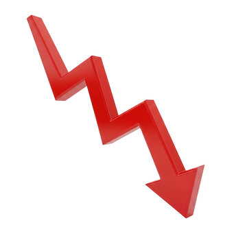 Red zigzag downward arrow icon representing financial loss and market decline trend.
