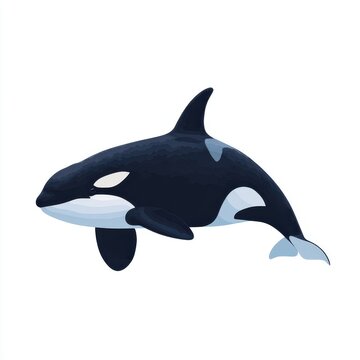 Pixel Art Orca Whale Swimming Isolated On A Plain White Background