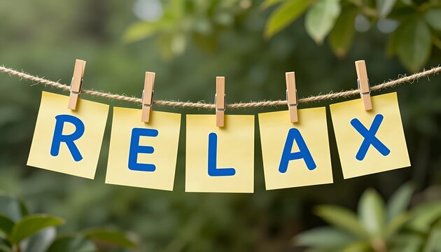 Relax sign on outdoor clothesline with greenery banner for natural decor