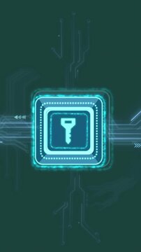 Animation of key icon with computer circuit board on green background