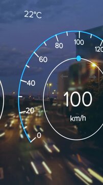 Animation of electric car dashboard over city