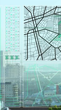 Animation of data processing and map over city