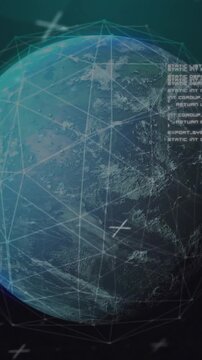 Animation of network of connections over globe and data processing