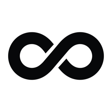 Bold black infinity symbol graphic isolated on a white background representing eternity and limitless growth in a clean style.