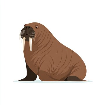 Pixel Art Illustration Of A Brown Walrus With Long White Tusks On A White Background