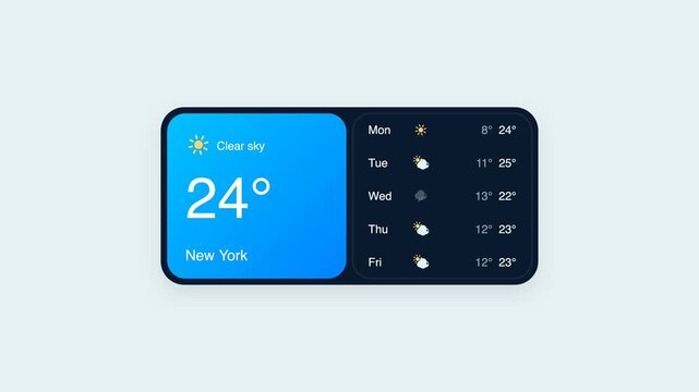 Minimalist digital weather forecast dashboard UI widget