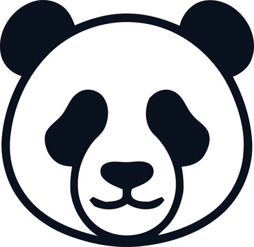 Simple black and white panda bear face icon illustration isolated on transparent background, Vector, illustration