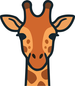 Cute giraffe head icon showing a friendly face for kids design isolated on transparent background, Vector, illustration