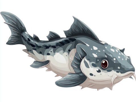 Pixel Art Illustration Of A Spotted Catfish Swimming In Water Isolated On A White Background