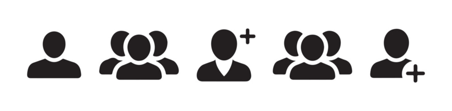 User icons with plus sign and group icons showing adding new members and teamwork.