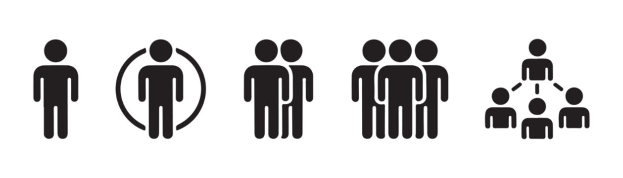 People and team connection icons featuring black silhouette figures for corporate communication maps.