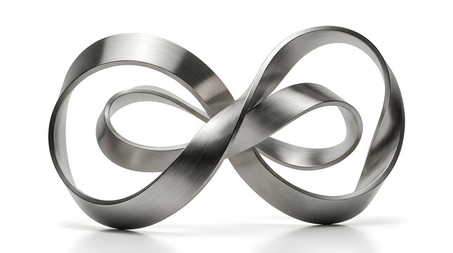 Brushed metal infinity sculpture isolated on white background