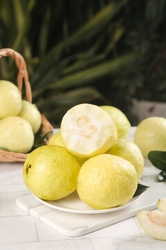 Fresh Yellow Guava Fruits on Plate
