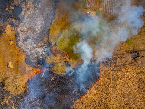 Aerial View of Controlled Burn in Kyrgyzstan Landscape