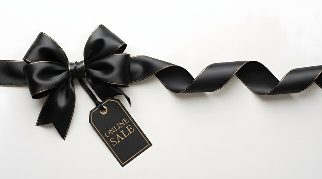 Elegant black friday and cyber monday sale shopping discount promotion with a luxury black shopping bag tag and special offer ribbon