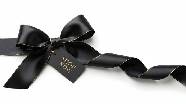 Elegant black friday and cyber monday sale shopping discount promotion with a luxury black shopping bag and special offer gift ribbon