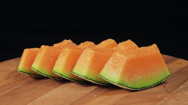 Sliced melon on black background.