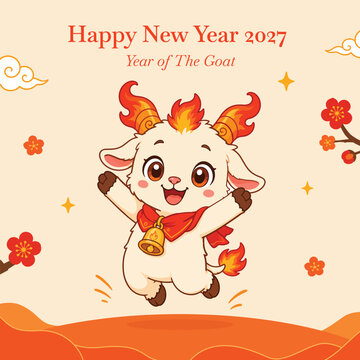 Happy Chinese New Year 2027 poster with goat illustration for festive greetings