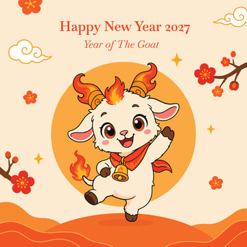 Chinese New Year 2027 design with festive goat theme for social media posts
