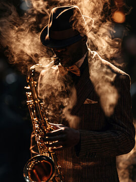 Smoky Jazz Saxophonist in Vintage Club &ndash; AI Generative